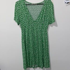 Green with daisies mini dress